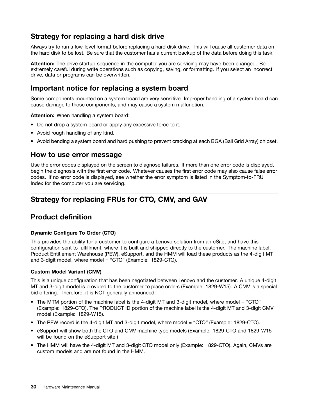 Lenovo 3093AC6 manual Strategy for replacing a hard disk drive, Important notice for replacing a system board 