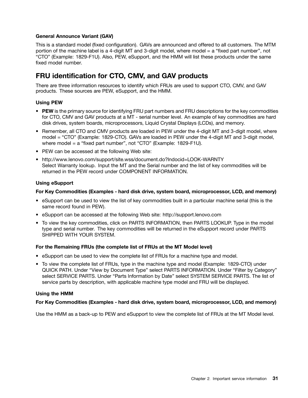 Lenovo 3093AC6 manual FRU identification for CTO, CMV, and GAV products, General Announce Variant GAV 