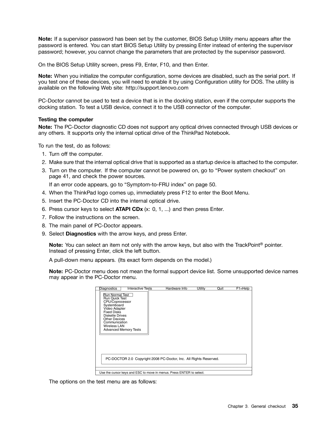 Lenovo 3093AC6 manual Testing the computer 