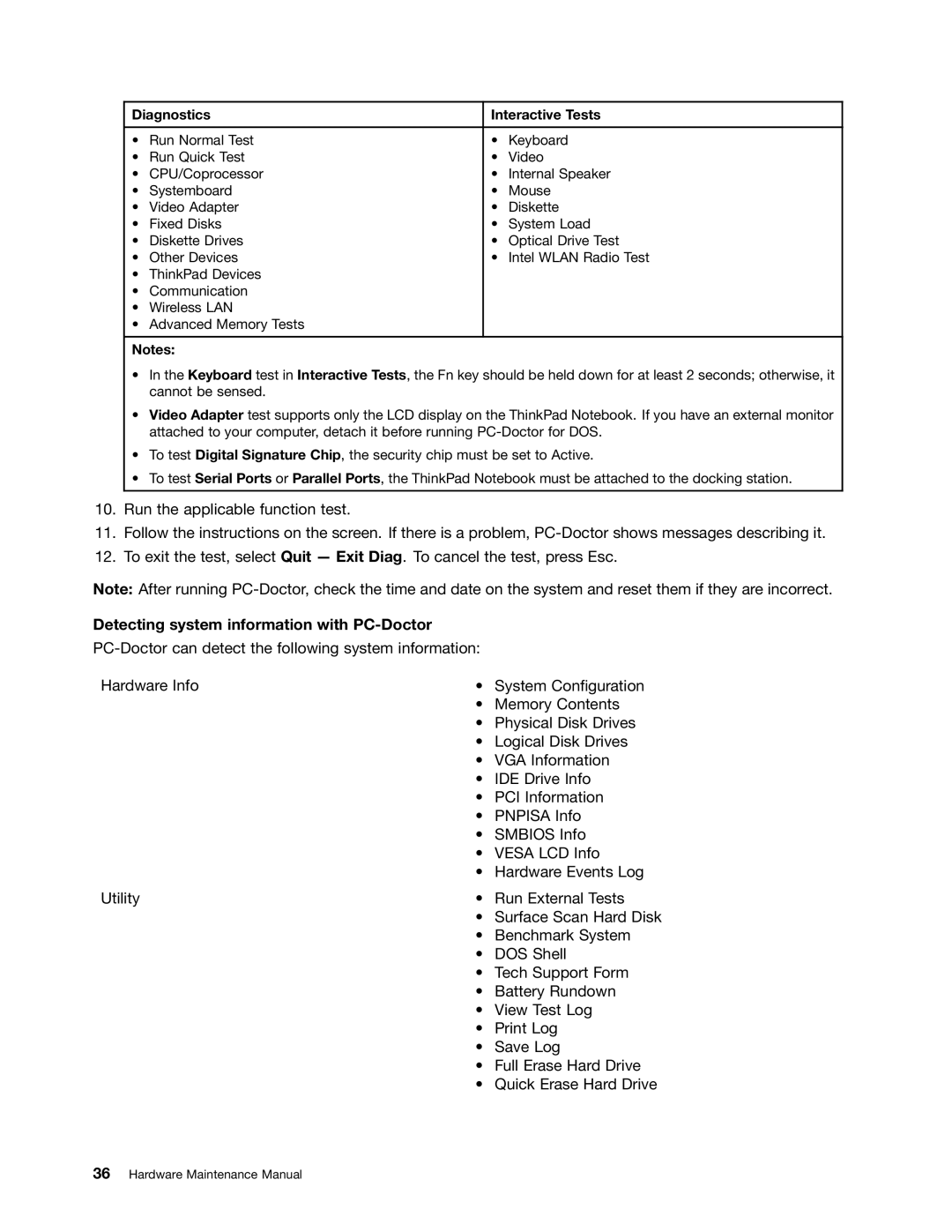 Lenovo 3093AC6 manual Detecting system information with PC-Doctor, Diagnostics Interactive Tests 