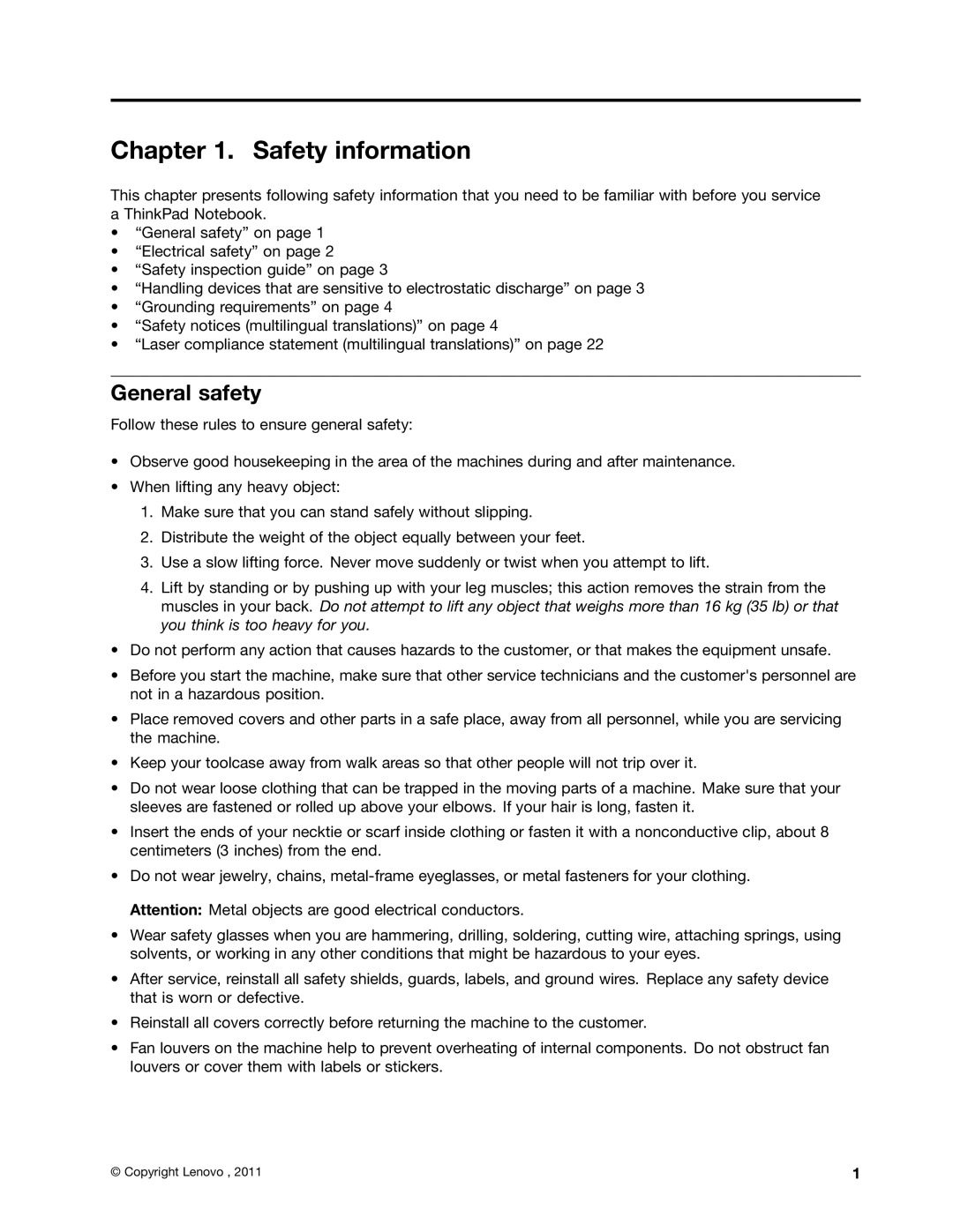 Lenovo 3093AC6 manual Safety information, General safety 