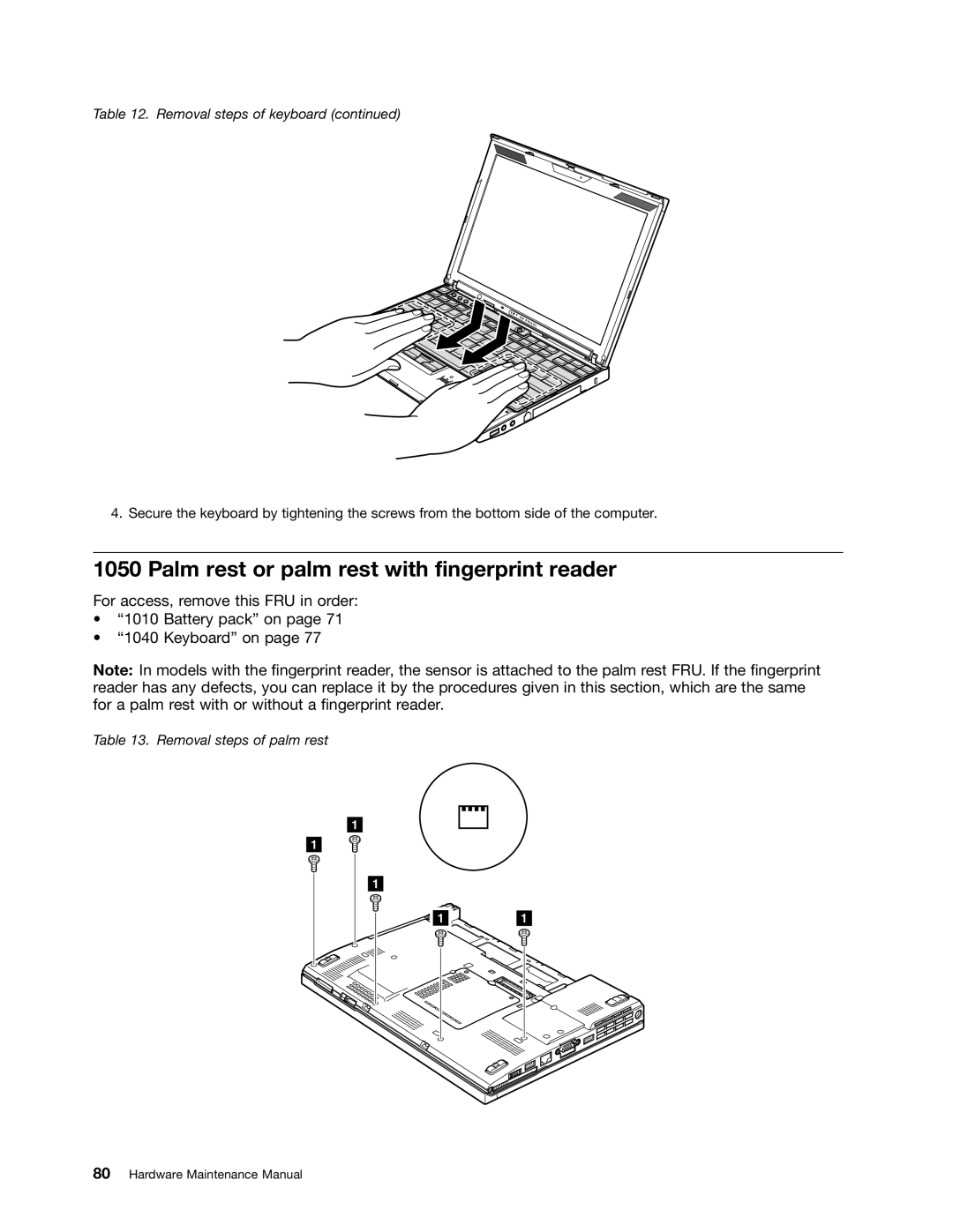 Lenovo 3093AC6 manual Palm rest or palm rest with fingerprint reader 