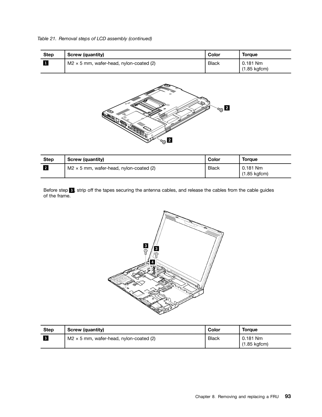 Lenovo 3093AC6 manual M2 × 5 mm, wafer-head, nylon-coated Black 181 Nm Kgfcm 