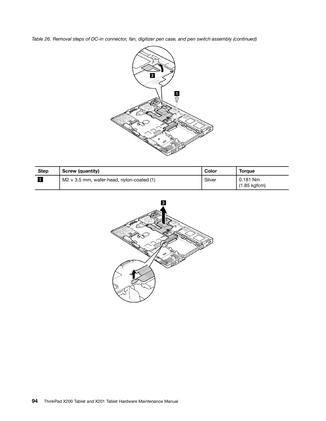 Lenovo 3093AC6 manual Step Screw quantity Color Torque 