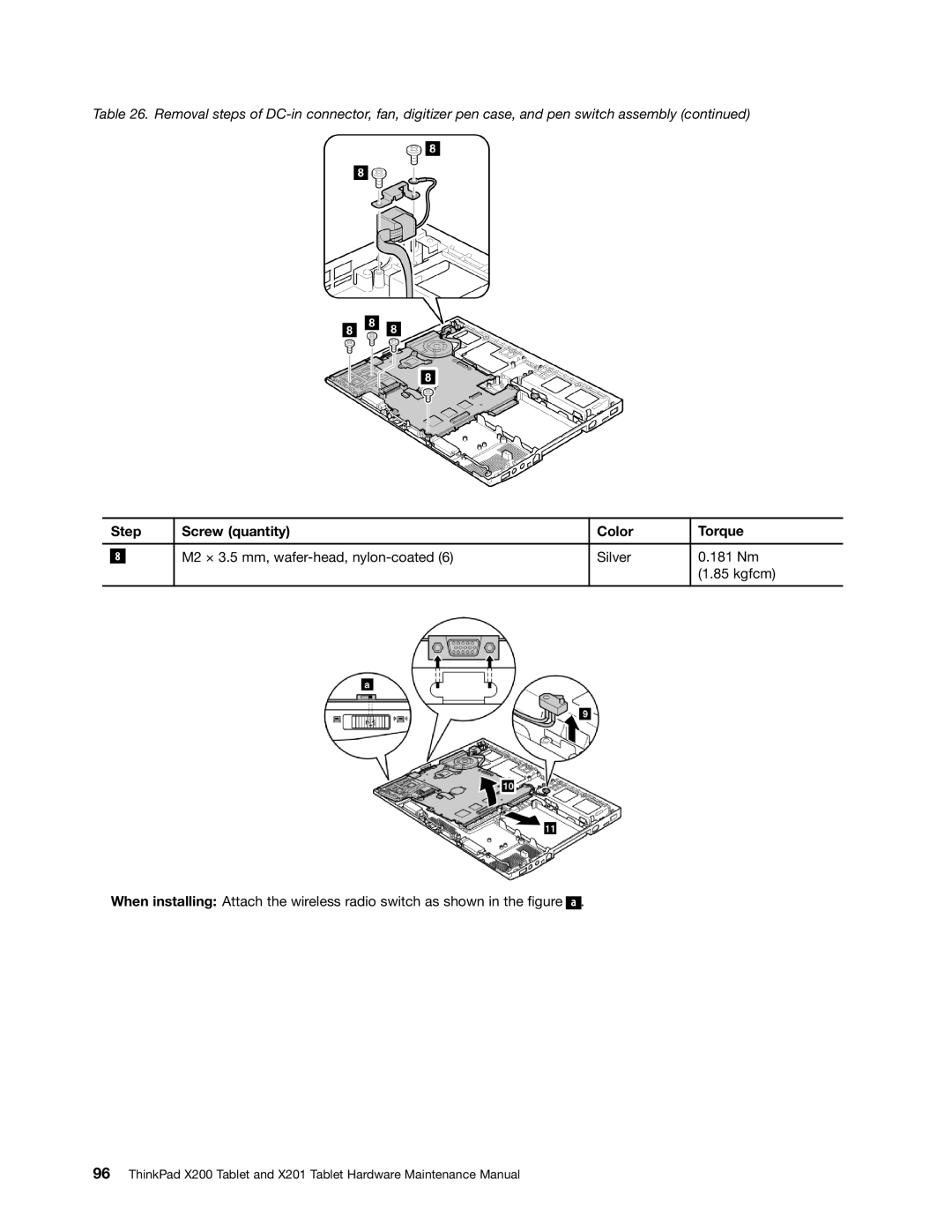 Lenovo 3093AC6 manual Step Screw quantity Color Torque 