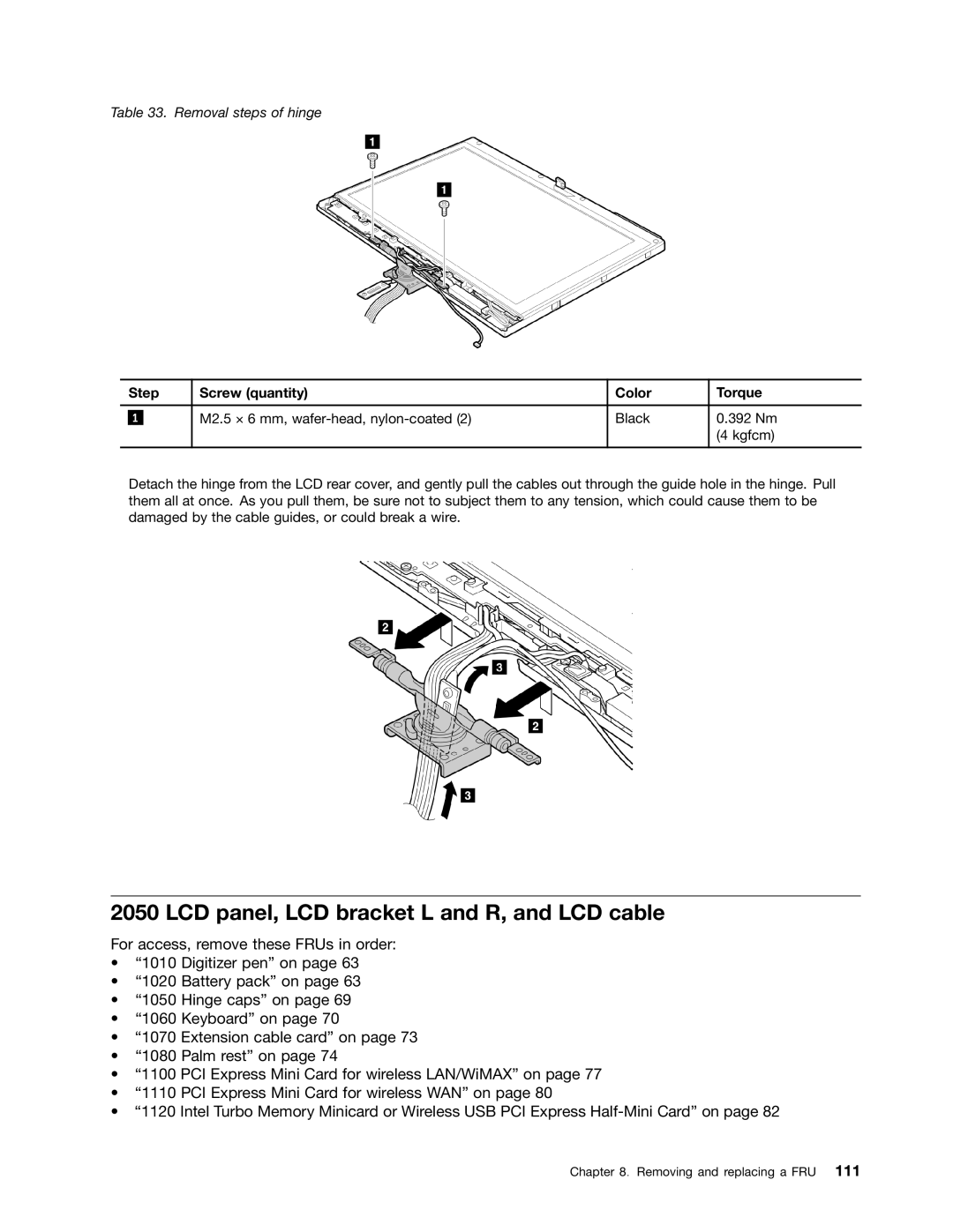 Lenovo 3093AC6 manual LCD panel, LCD bracket L and R, and LCD cable 