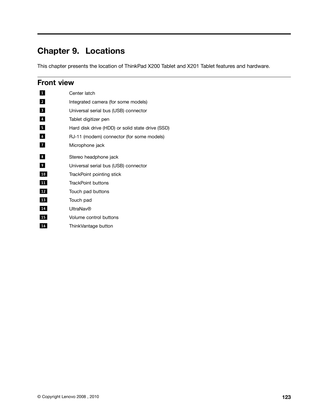 Lenovo 3093AC6 manual Locations, Front view 