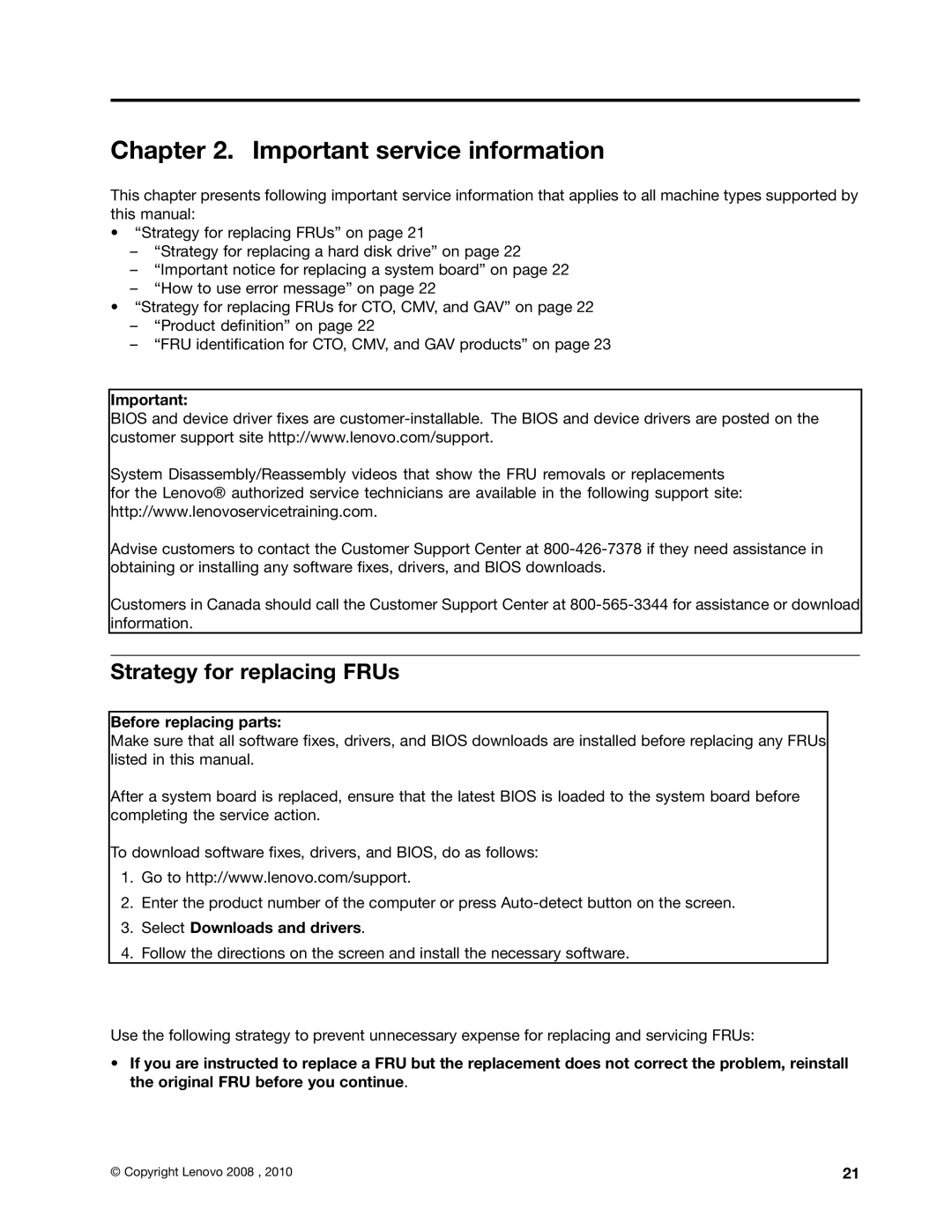 Lenovo 3093AC6 manual Important service information, Strategy for replacing FRUs 