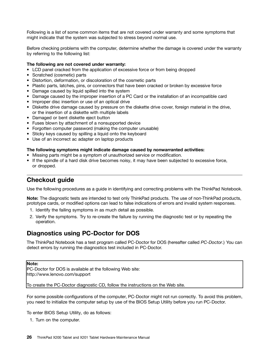 Lenovo 3093AC6 manual Checkout guide, Diagnostics using PC-Doctor for DOS 