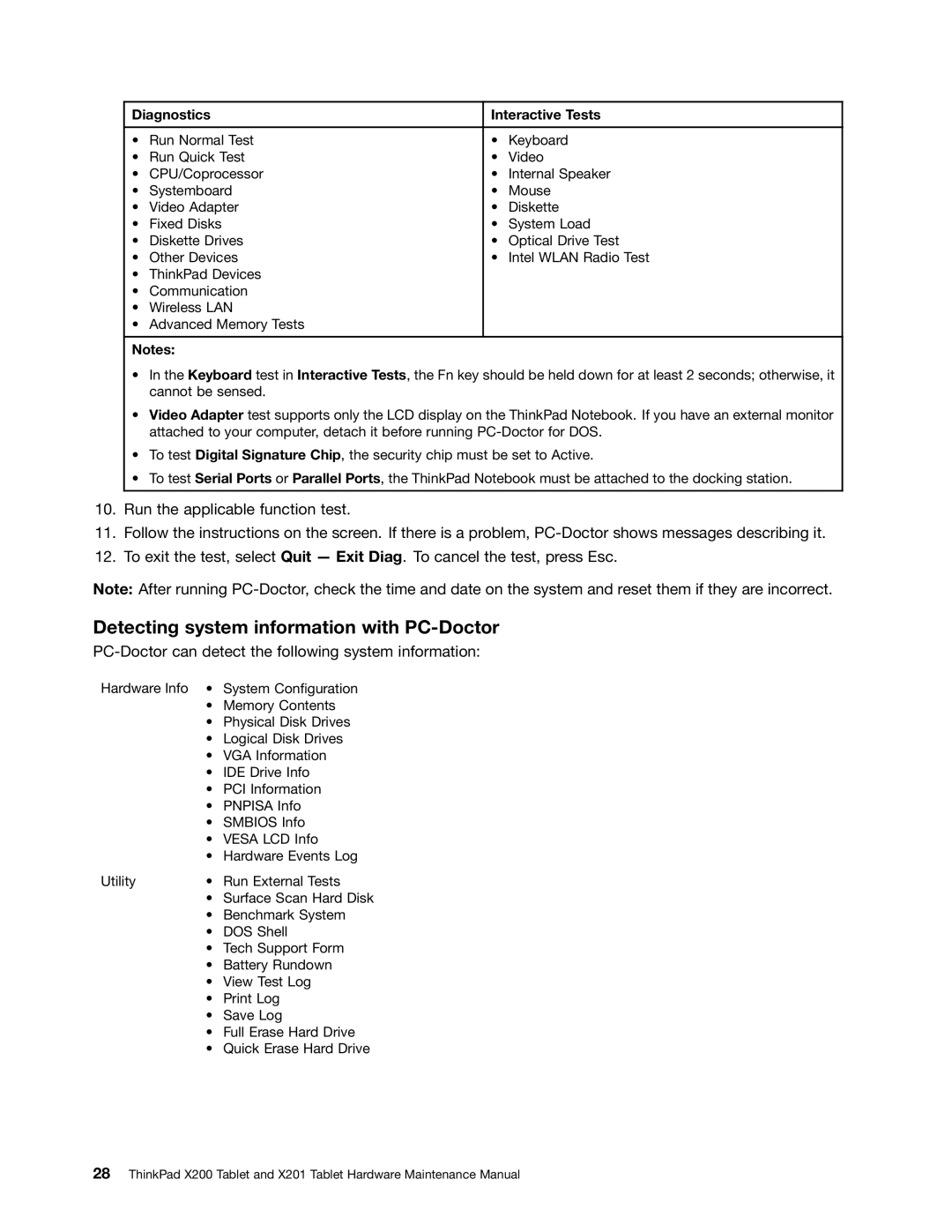 Lenovo 3093AC6 manual Detecting system information with PC-Doctor, Diagnostics Interactive Tests 