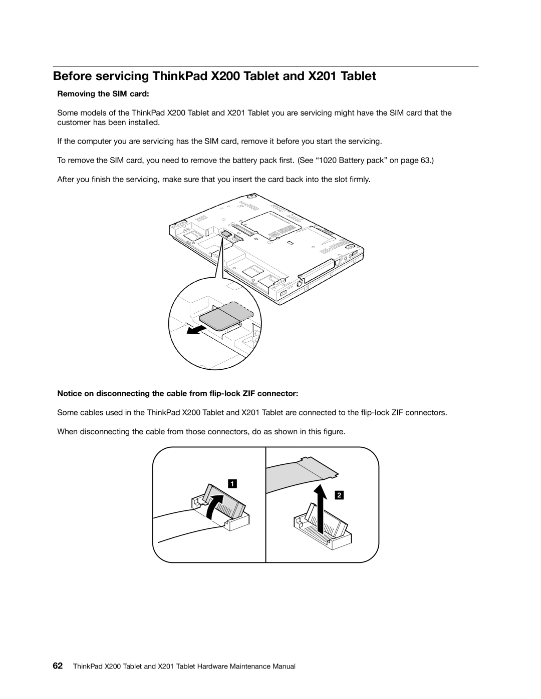 Lenovo 3093AC6 manual Before servicing ThinkPad X200 Tablet and X201 Tablet, Removing the SIM card 