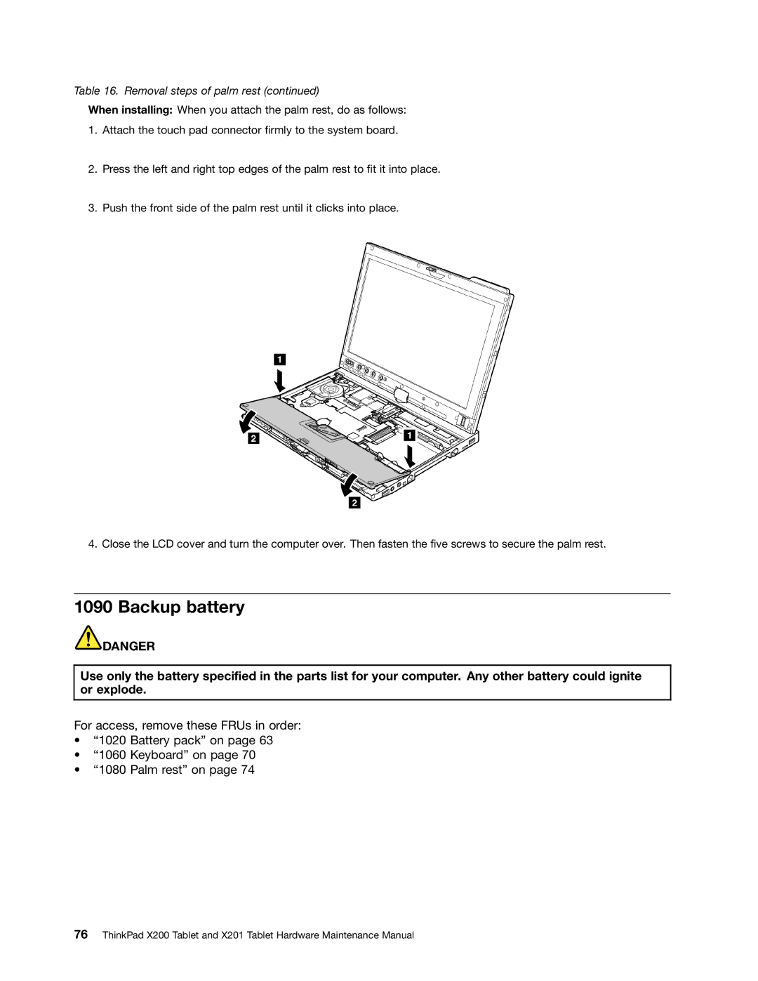 Lenovo 3093AC6 manual Backup battery 