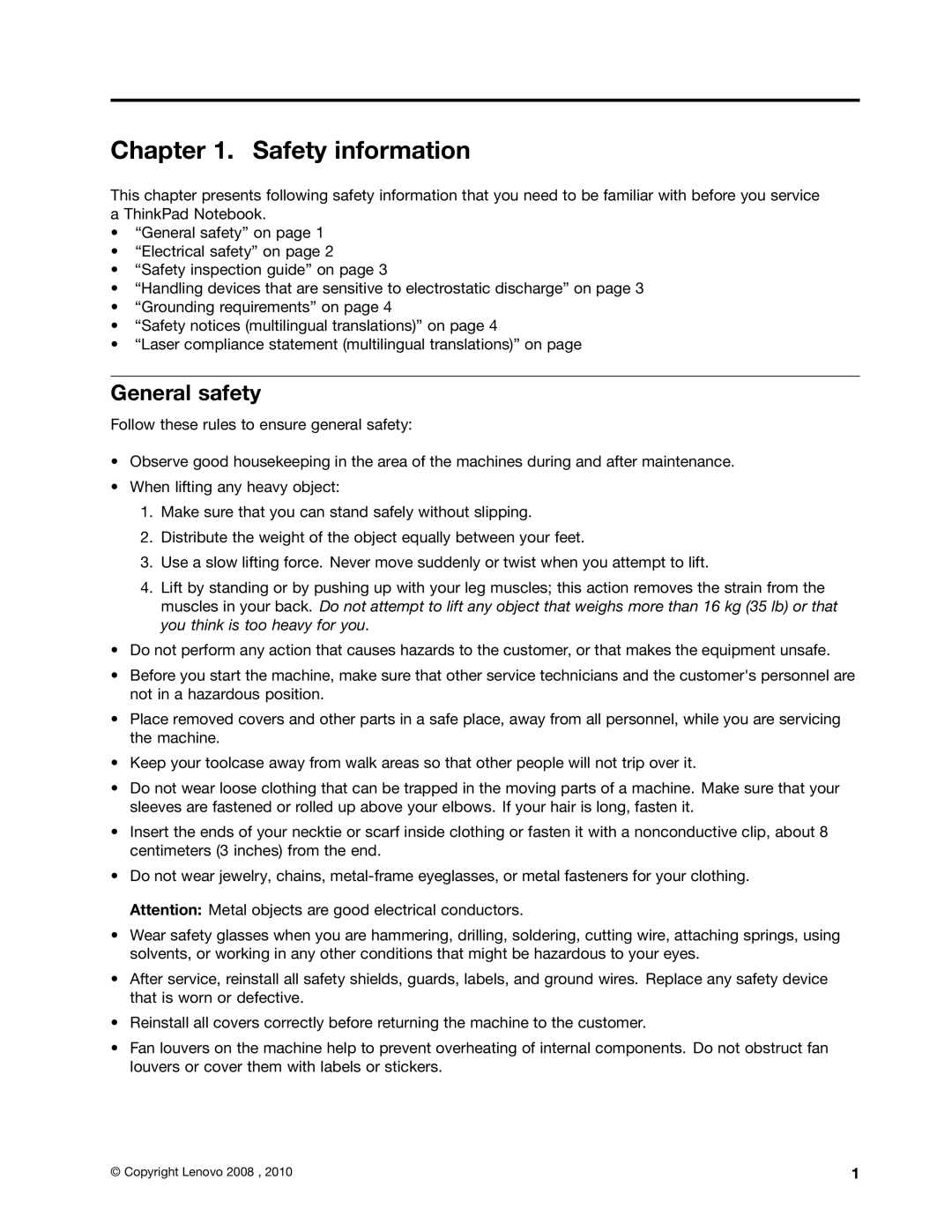 Lenovo 3093AC6 manual Safety information, General safety 