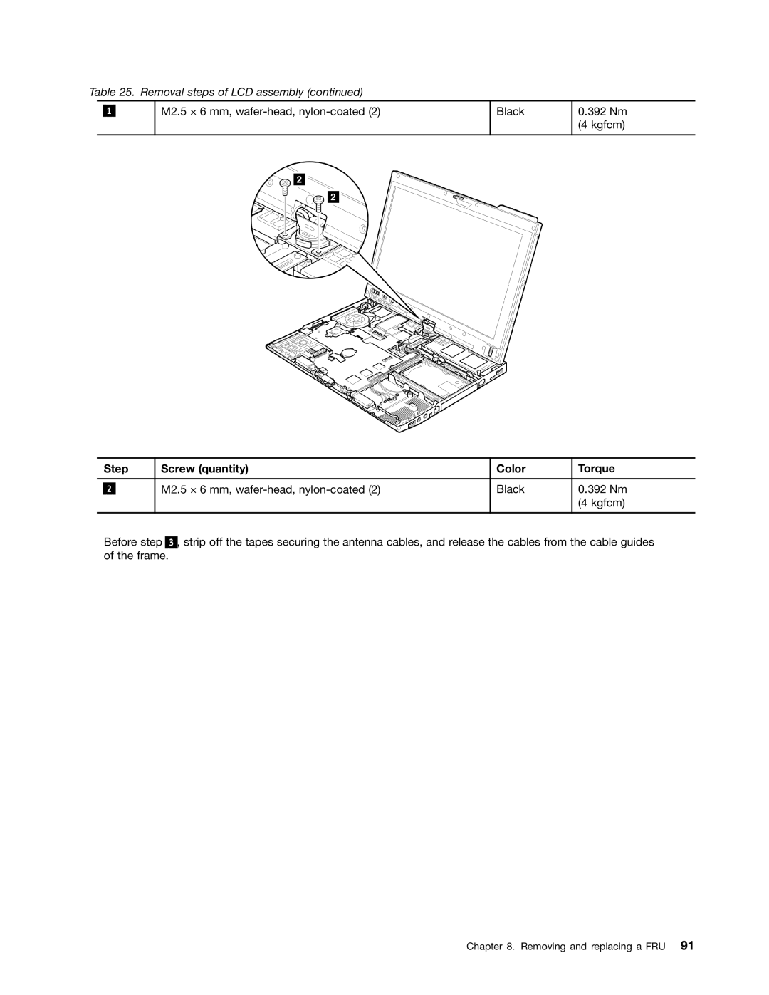 Lenovo 3093AC6 manual M2.5 × 6 mm, wafer-head, nylon-coated Black 392 Nm 4 kgfcm 