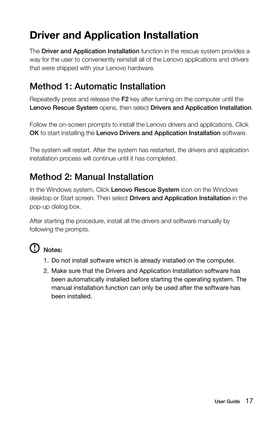 Lenovo 3099, 57312709 Driver and Application Installation, Method 1 Automatic Installation, Method 2 Manual Installation 