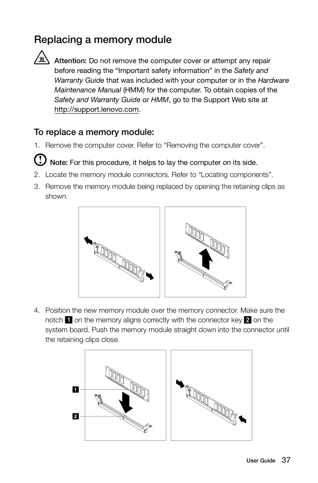 Lenovo 10080, 3099, 57312709, 57RF0010, 57312430, 2558, H430, B540, 1194 Replacing a memory module, To replace a memory module 