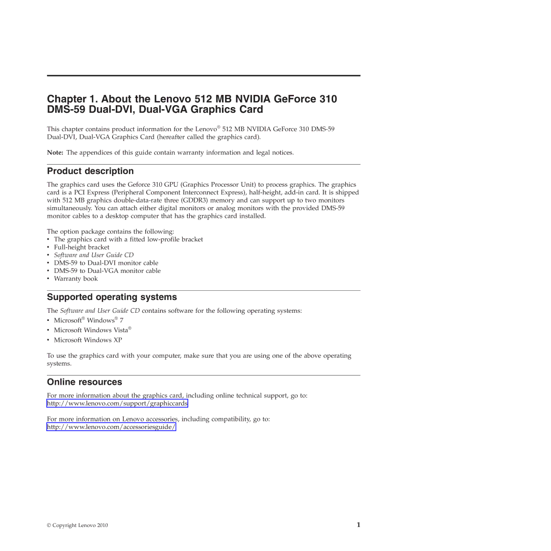 Lenovo 310 manual Product description, Supported operating systems, Online resources 