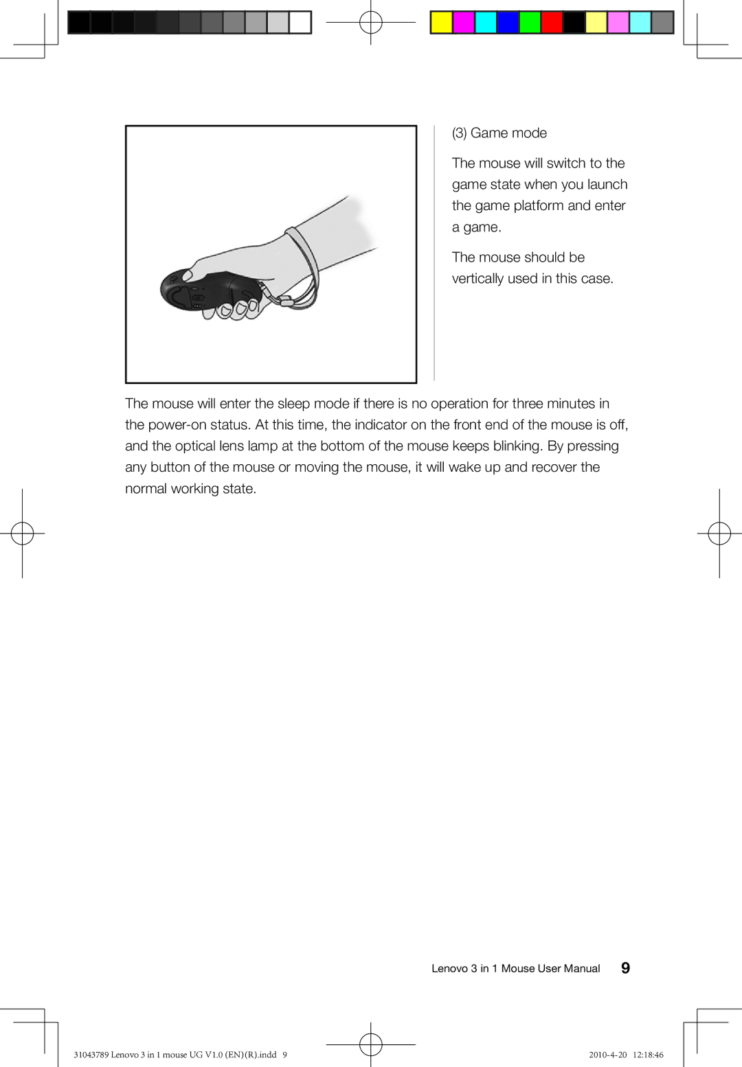 Lenovo 31043789 user manual Mouse should be vertically used in this case 