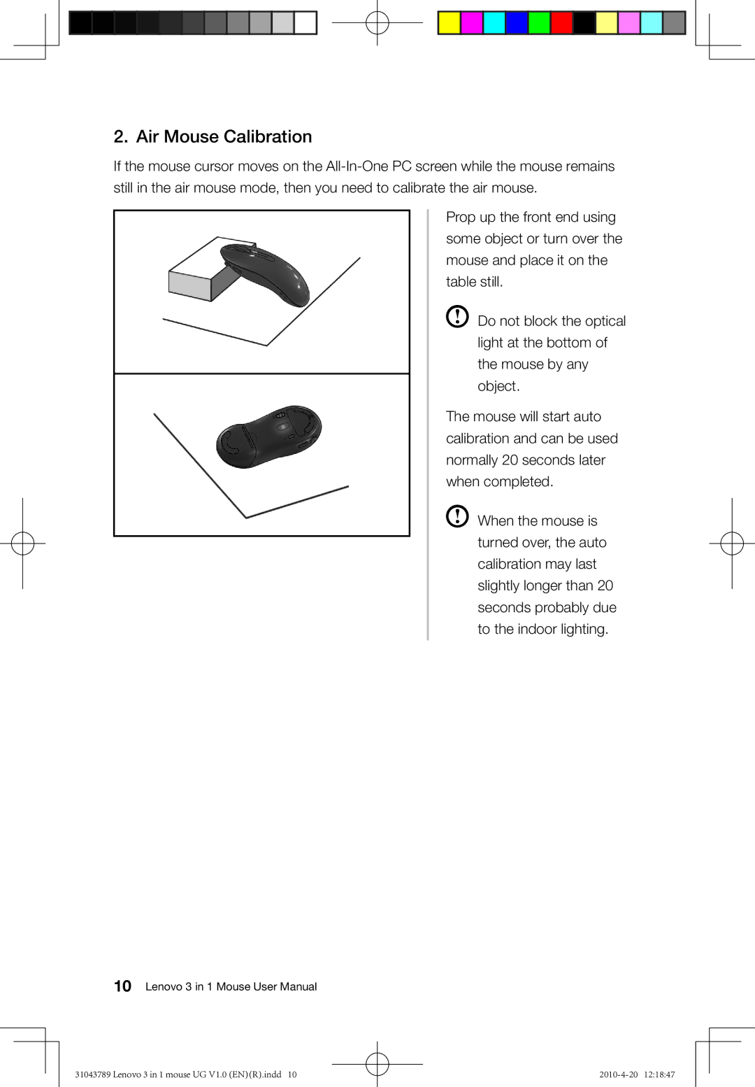 Lenovo 31043789 user manual Air Mouse Calibration 