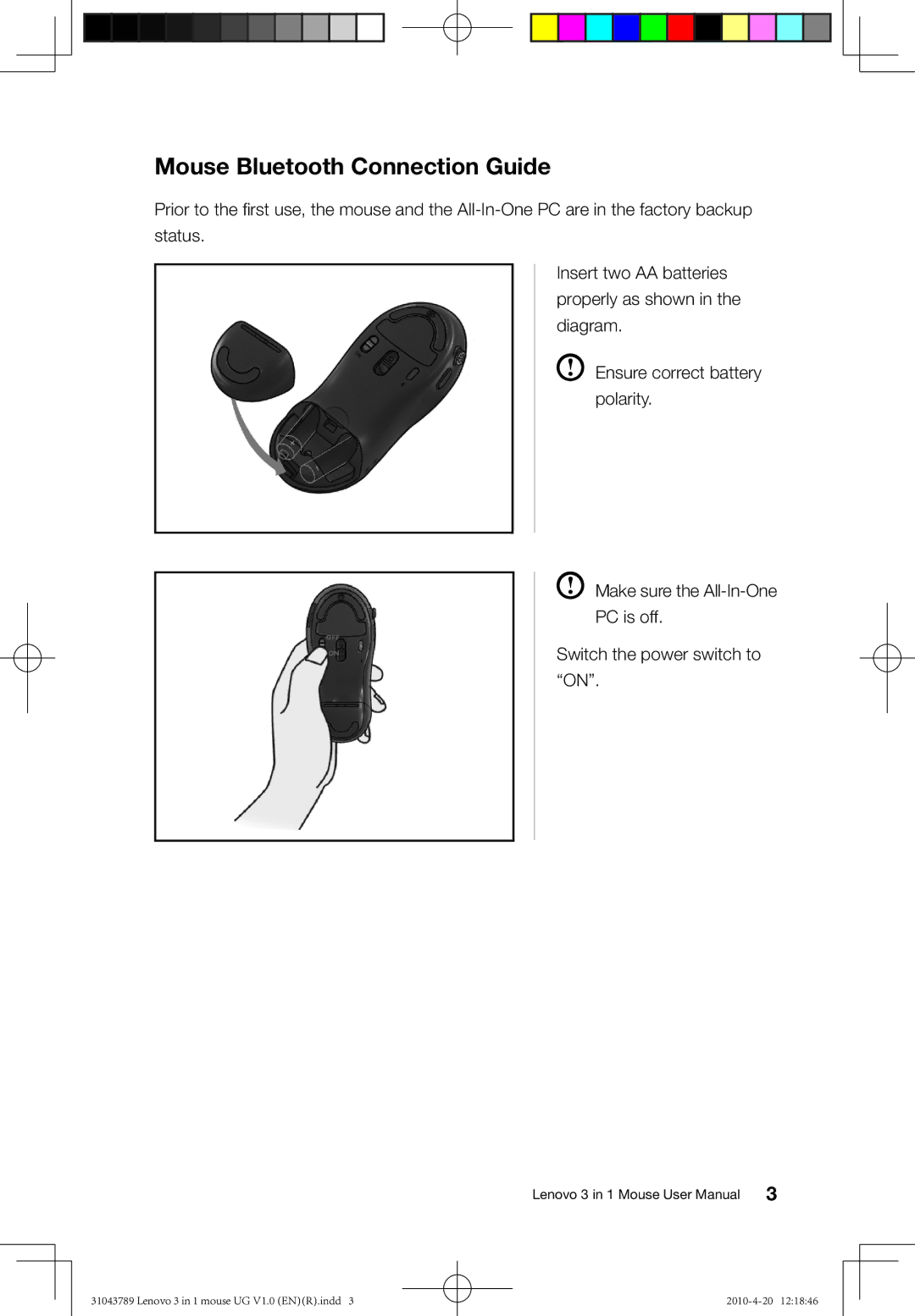 Lenovo 31043789 user manual Mouse Bluetooth Connection Guide 