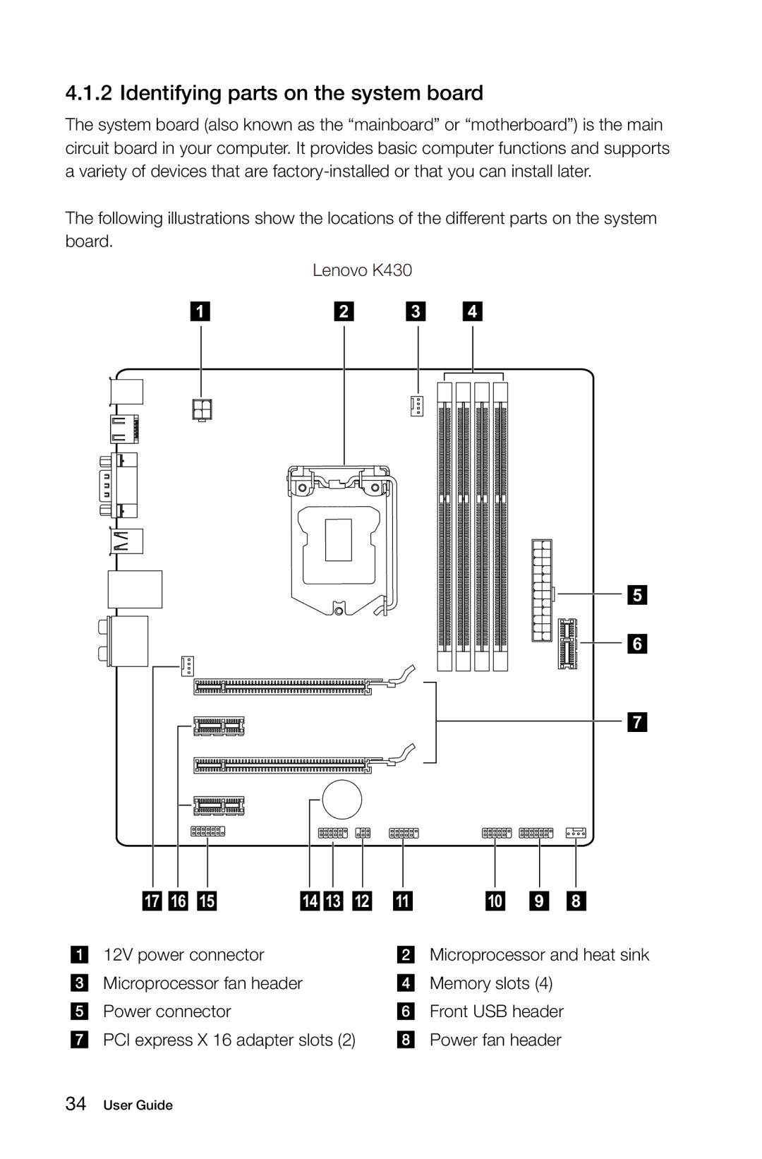 Lenovo 3109, 4743 K430, 10086 manual Identifying parts on the system board, PCI express X 16 adapter slots 