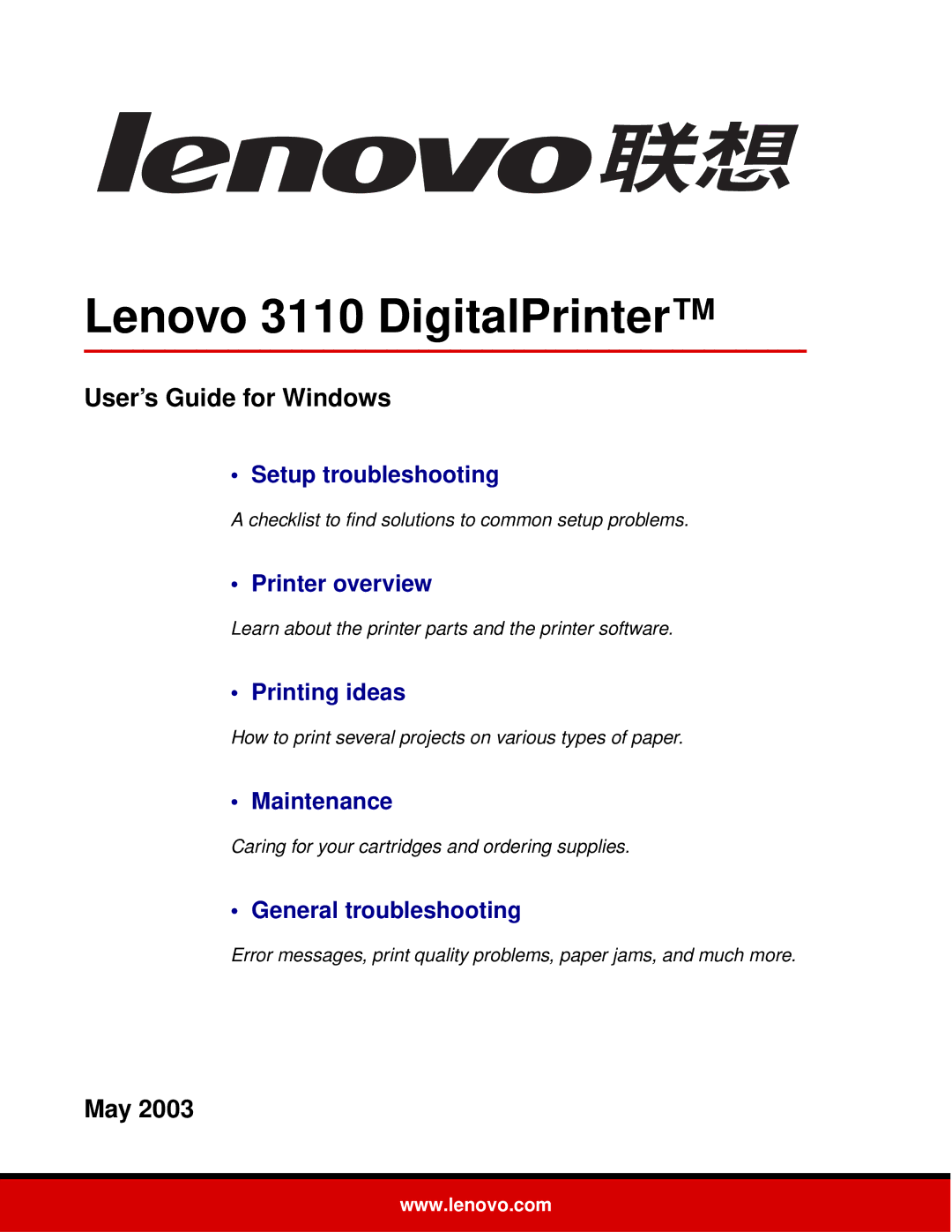 Lenovo 3110 manual Checklist to find solutions to common setup problems, Caring for your cartridges and ordering supplies 