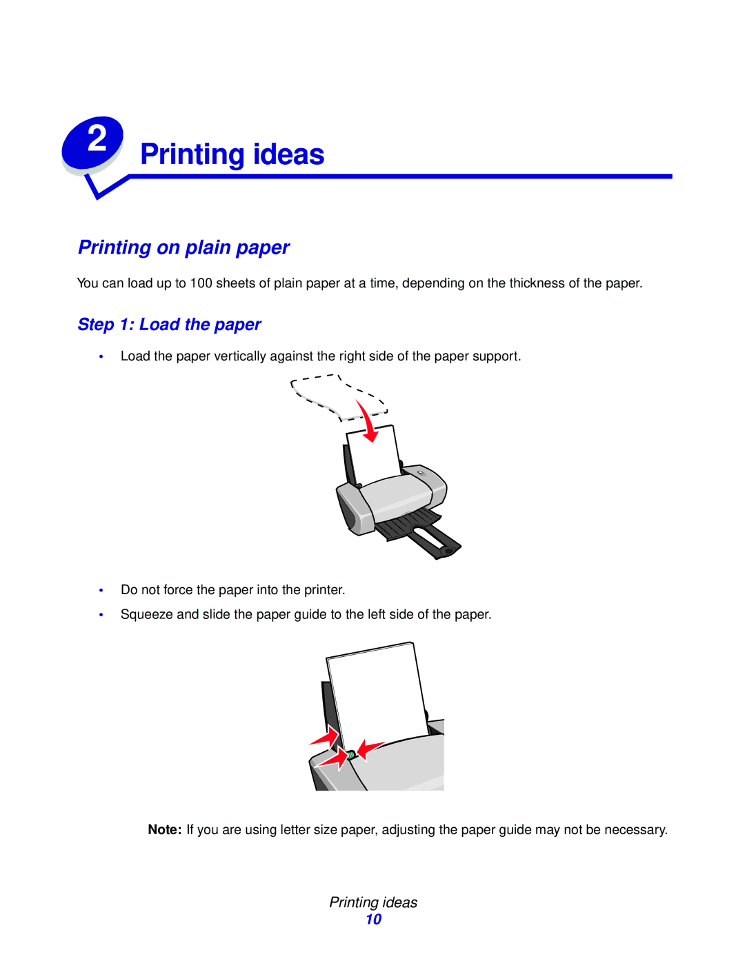 Lenovo 3110 manual Printing on plain paper, Load the paper, Printing ideas 