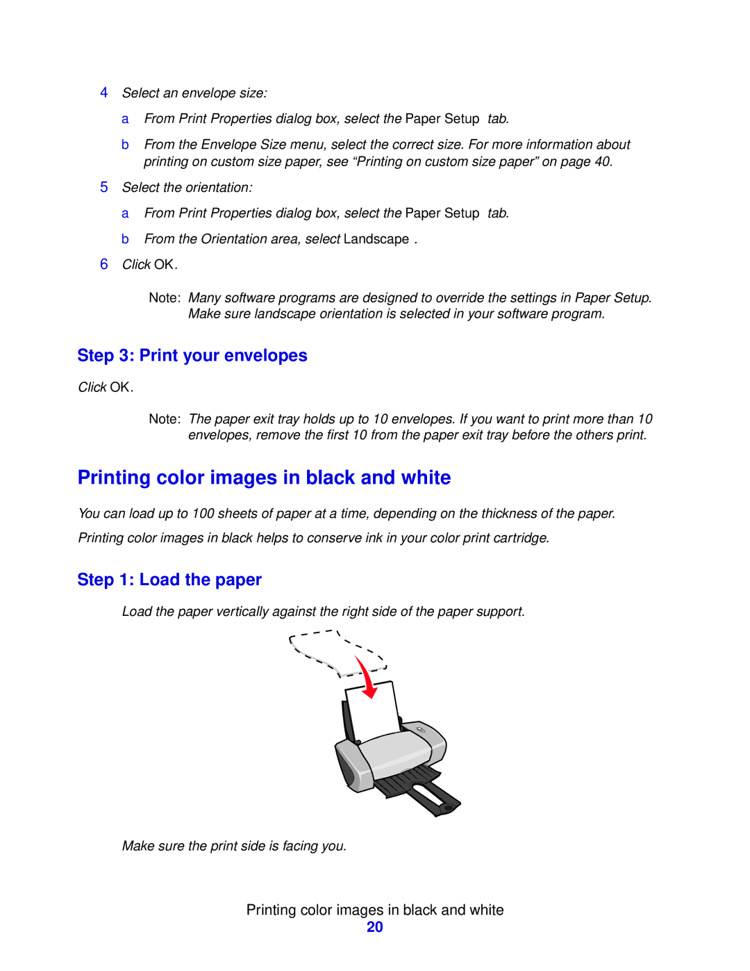 Lenovo 3110 manual Printing color images in black and white, Print your envelopes 