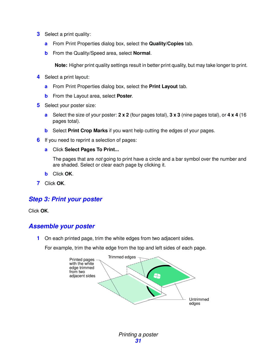 Lenovo 3110 manual Print your poster, Assemble your poster 