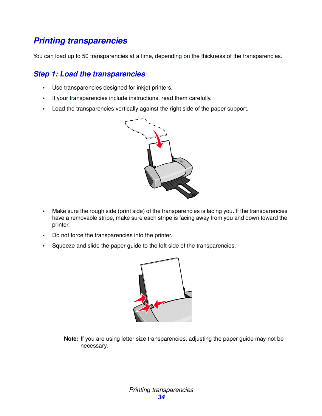 Lenovo 3110 manual Printing transparencies, Load the transparencies 