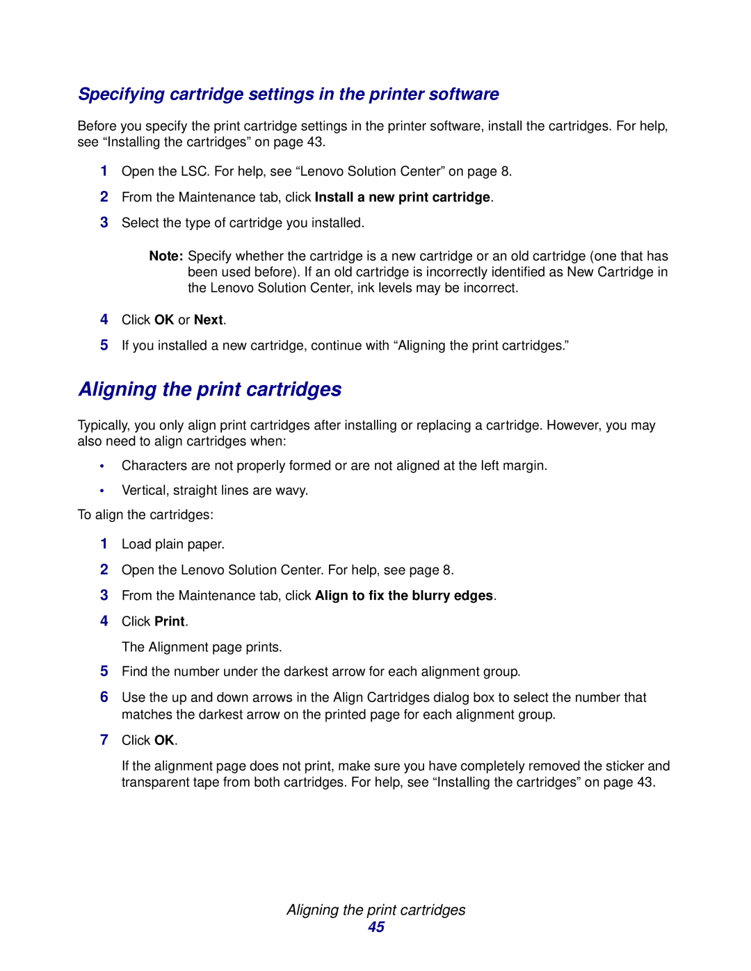 Lenovo 3110 manual Specifying cartridge settings in the printer software 