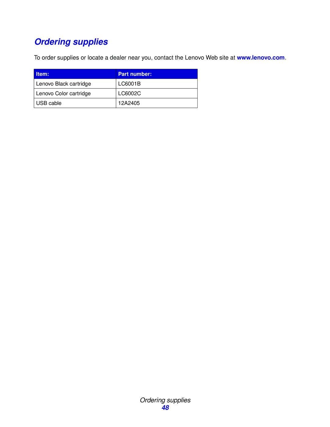 Lenovo 3110 manual Ordering supplies 