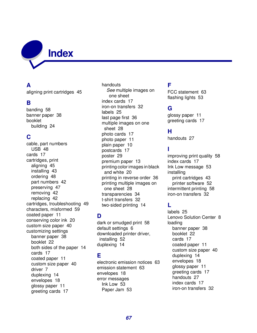 Lenovo 3110 manual Index 