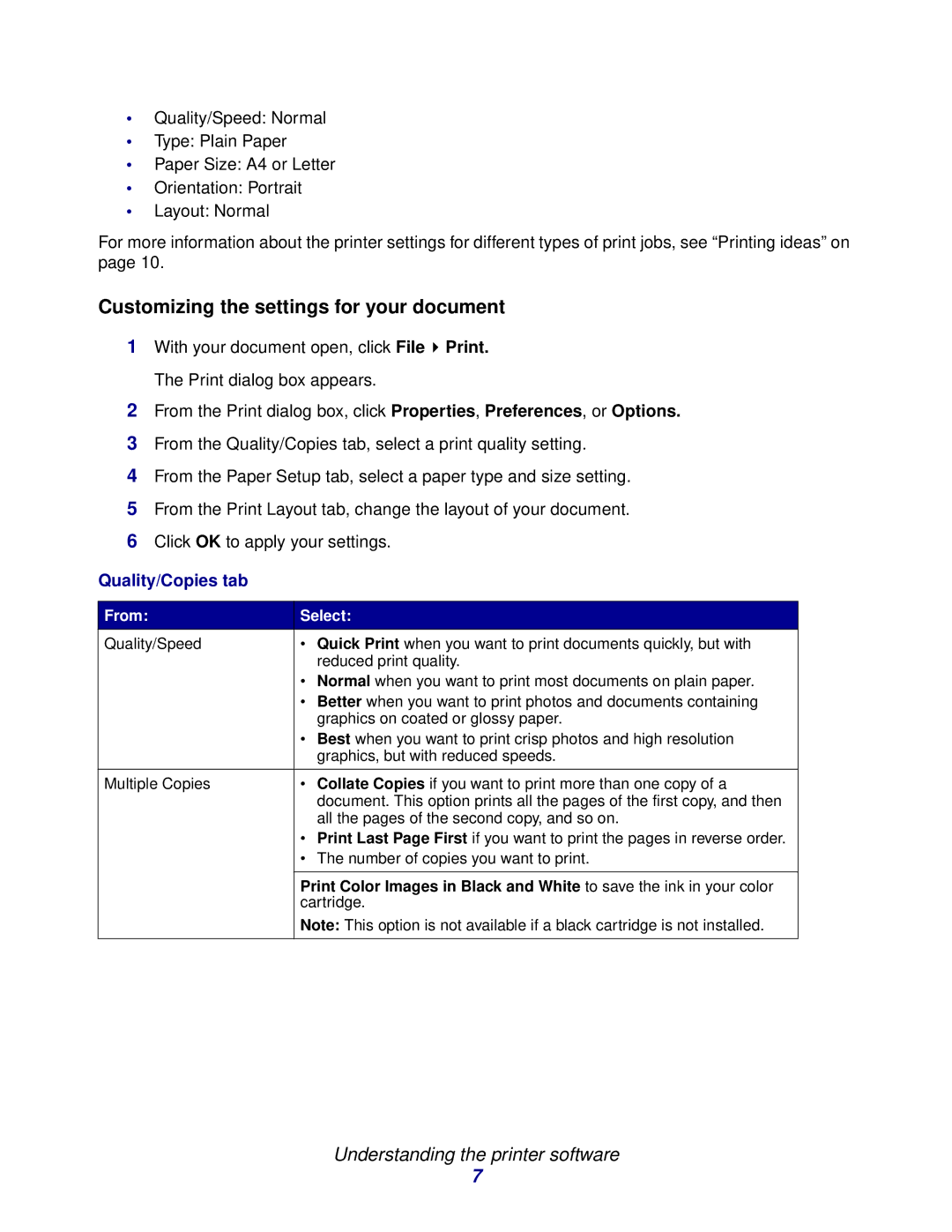 Lenovo 3110 manual Customizing the settings for your document 