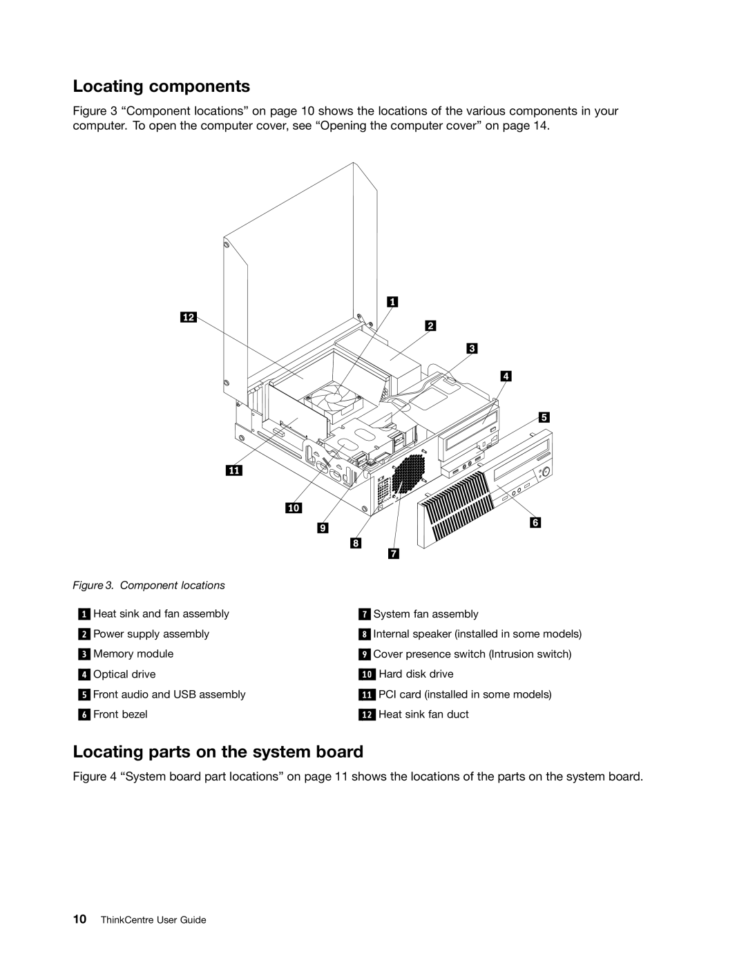 Lenovo 3120, 3122, 3128, 3126 manual Locating components, Locating parts on the system board 