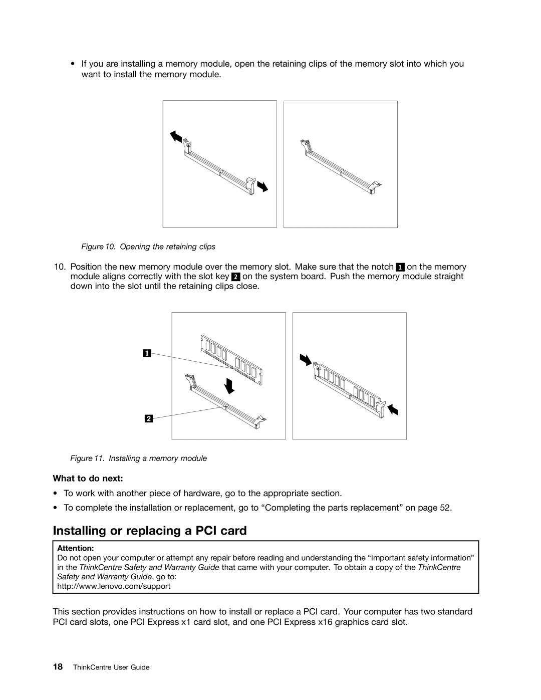 Lenovo 3120, 3122, 3128, 3126 manual Installing or replacing a PCI card, Opening the retaining clips 