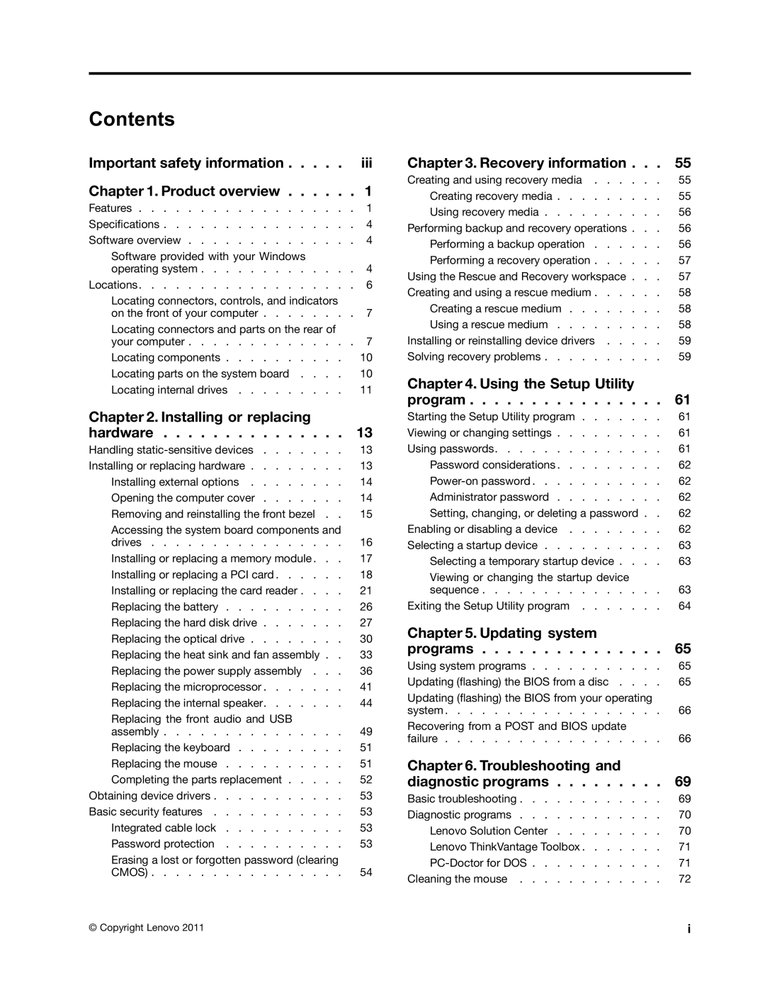 Lenovo 3126, 3120, 3122, 3128 manual Contents 