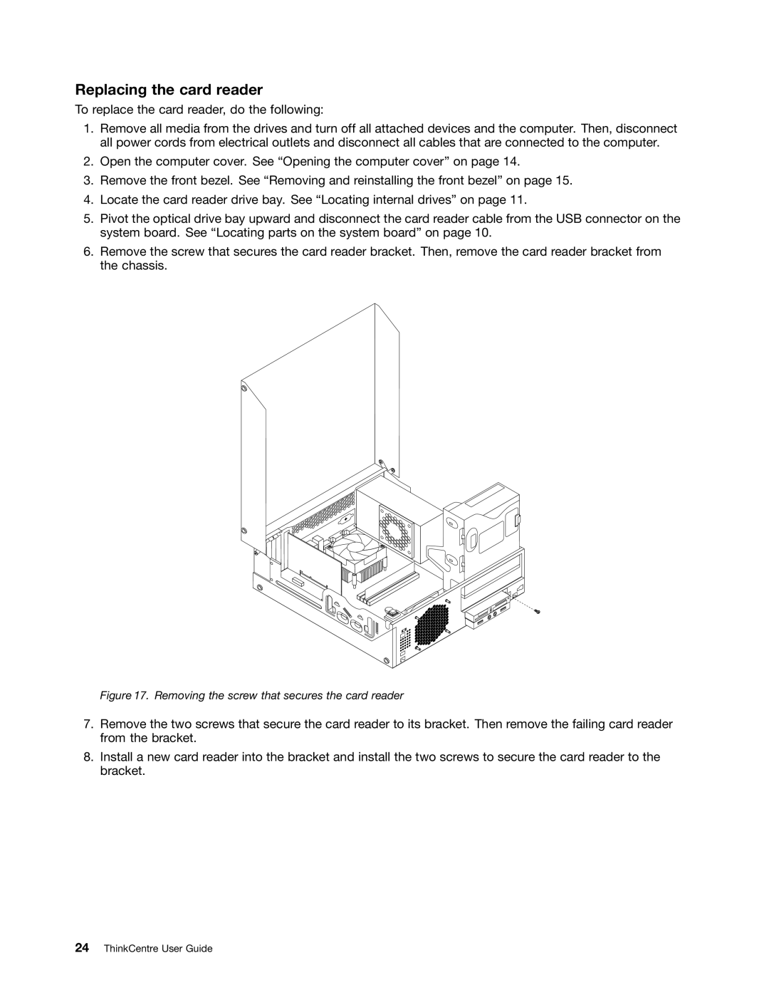 Lenovo 3128, 3120, 3122, 3126 manual Replacing the card reader 