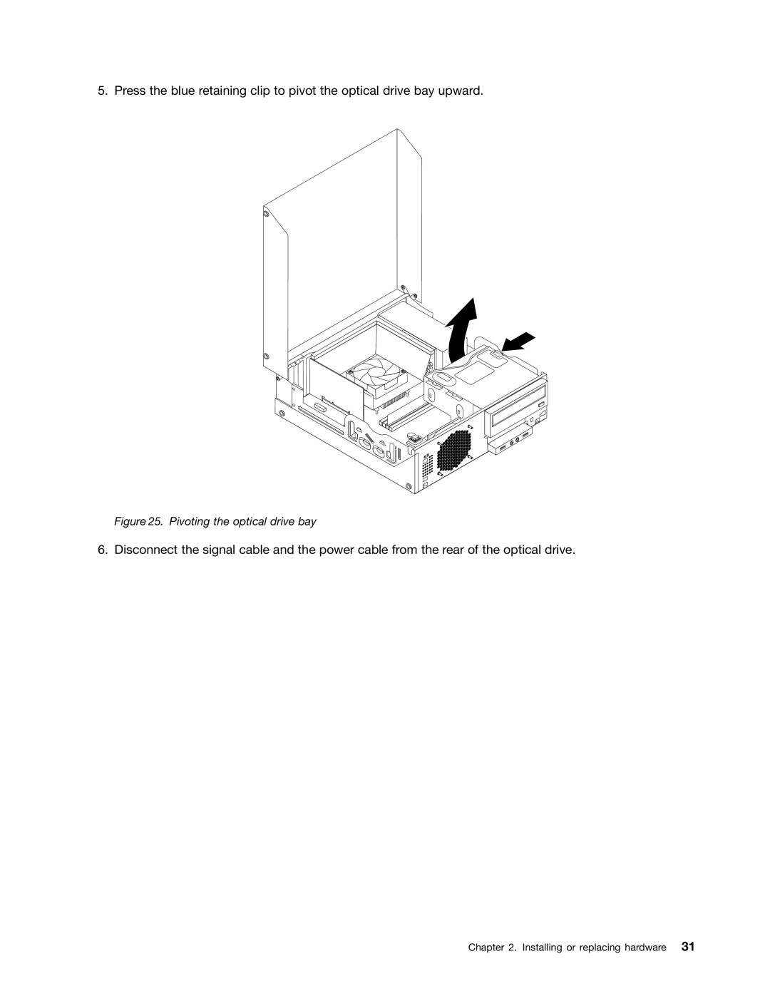 Lenovo 3122, 3120, 3128, 3126 manual Pivoting the optical drive bay 