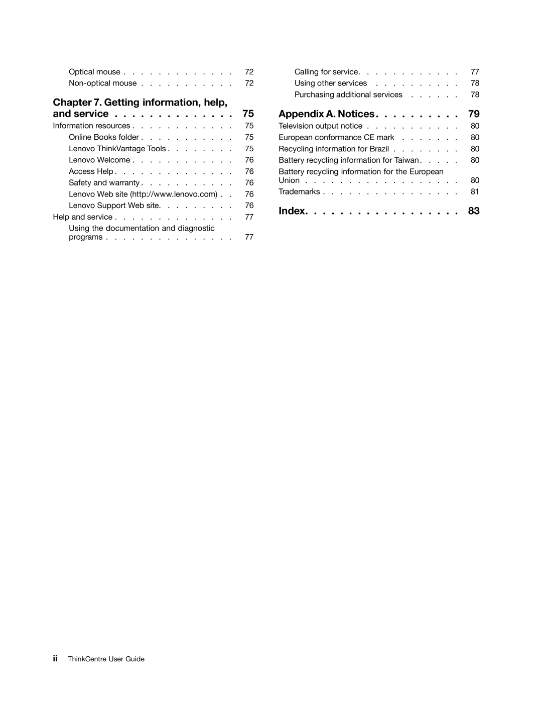 Lenovo 3120, 3122, 3128, 3126 manual Index 