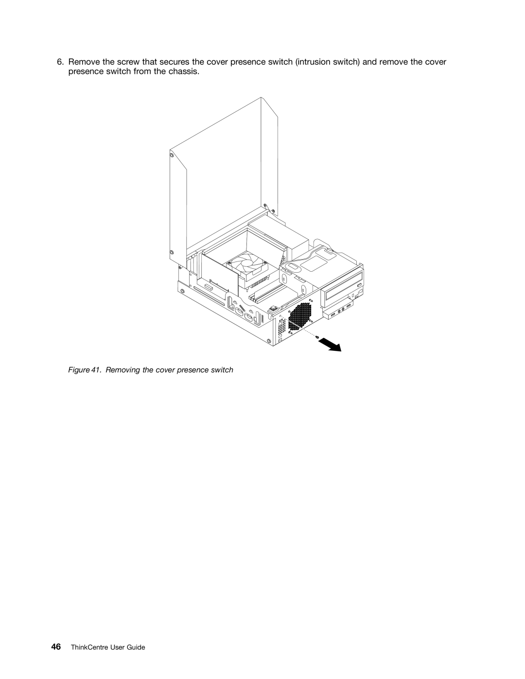 Lenovo 3120, 3122, 3128, 3126 manual Removing the cover presence switch 