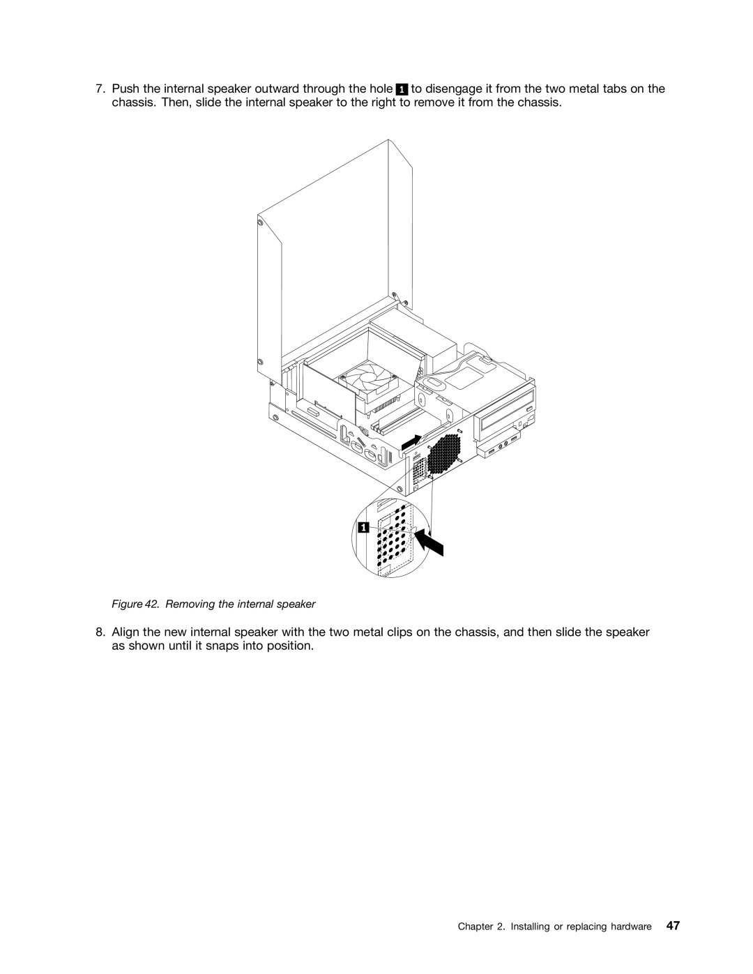 Lenovo 3122, 3120, 3128, 3126 manual Removing the internal speaker 