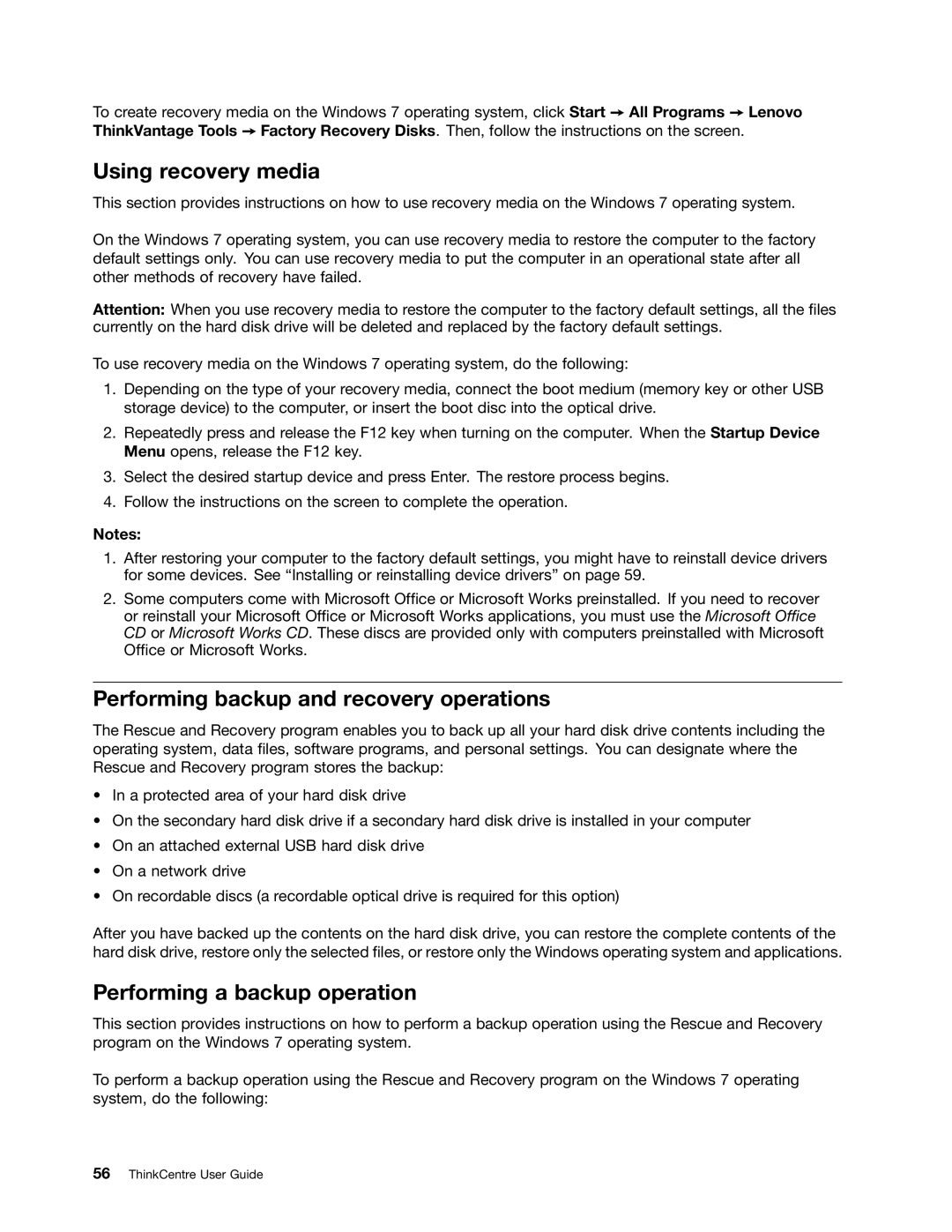 Lenovo 3128, 3120, 3122, 3126 Using recovery media, Performing backup and recovery operations, Performing a backup operation 