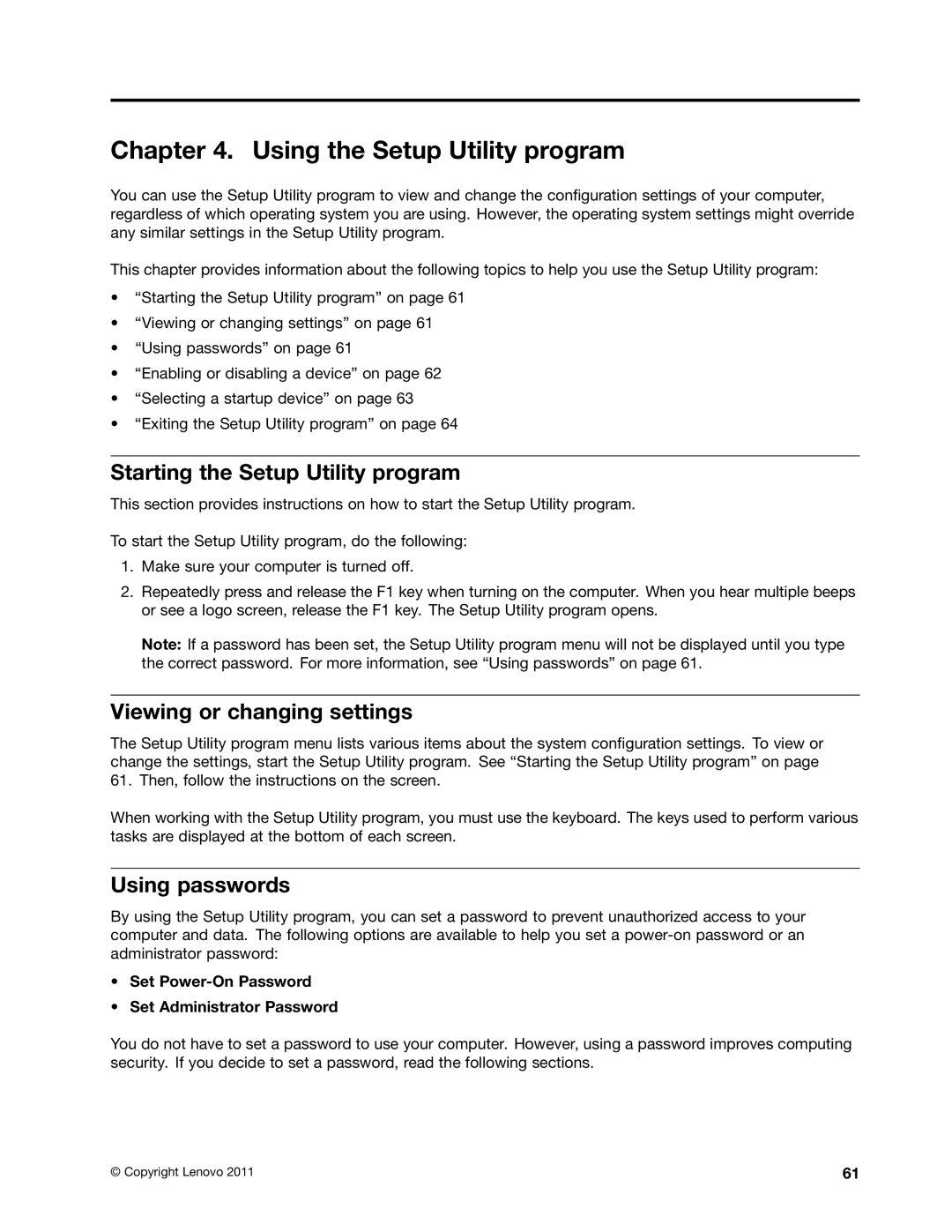 Lenovo 3126, 3120, 3122 Using the Setup Utility program, Starting the Setup Utility program, Viewing or changing settings 