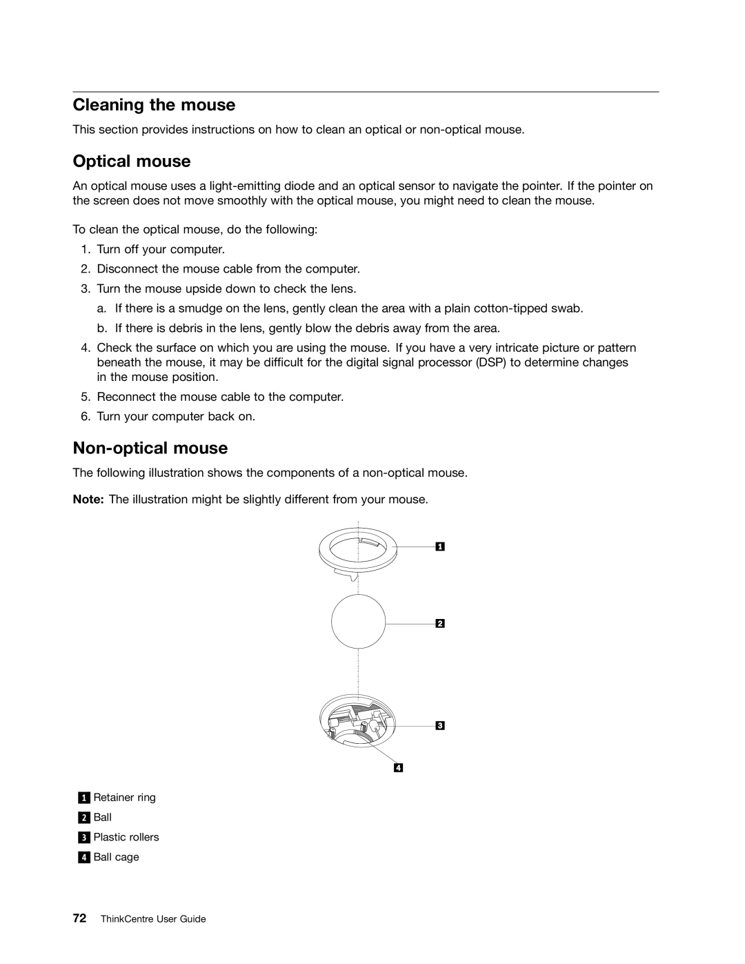 Lenovo 3128, 3120, 3122, 3126 manual Cleaning the mouse, Optical mouse, Non-optical mouse 