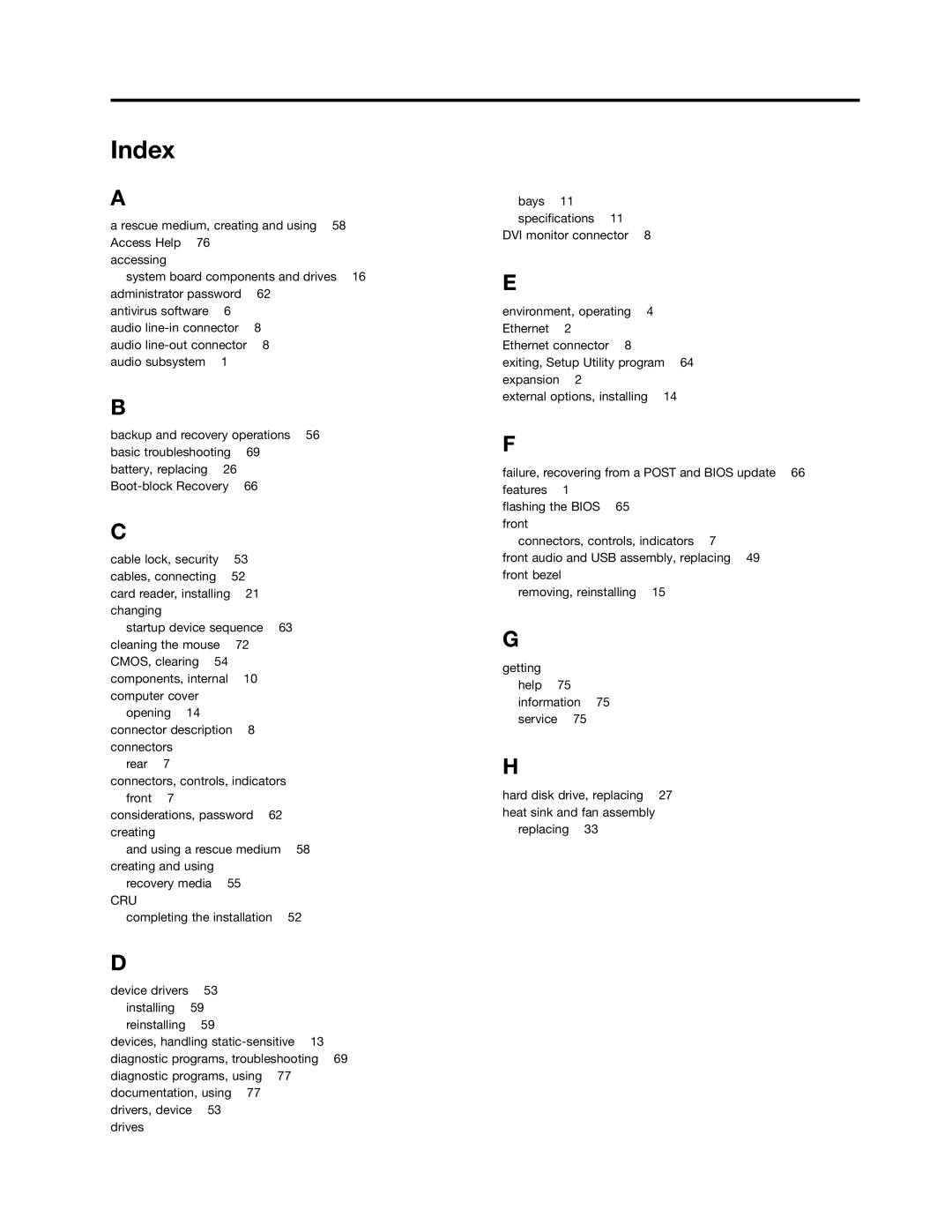 Lenovo 3122, 3120, 3128, 3126 manual Index, Cru 