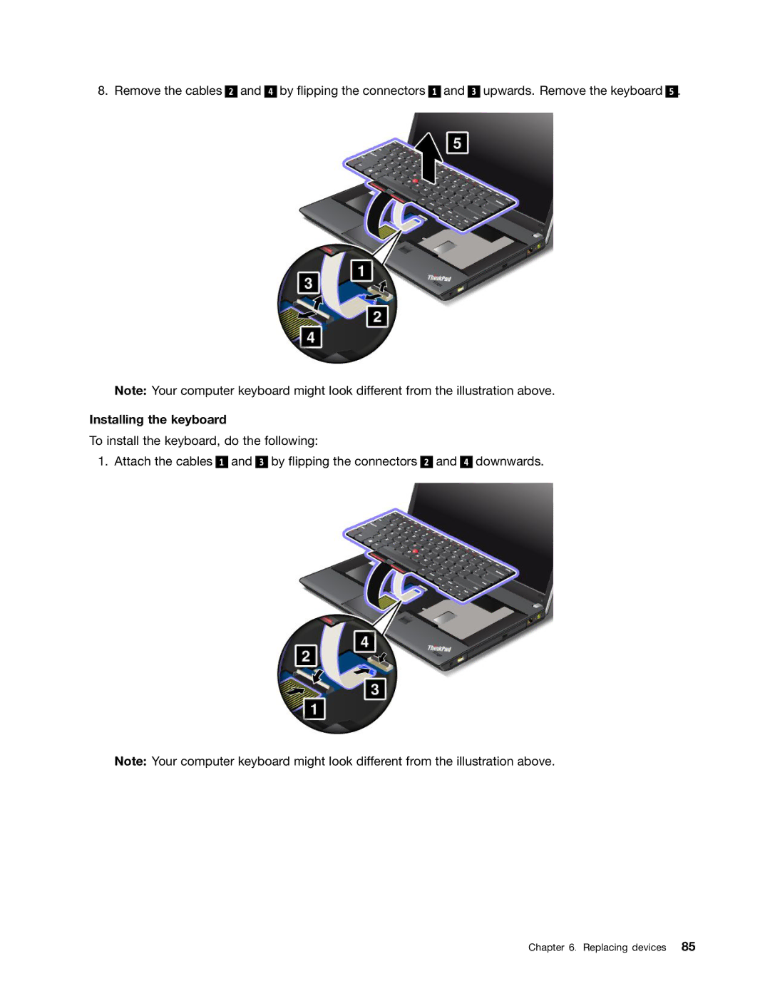 Lenovo 336655U, 3259AD9 manual Installing the keyboard 