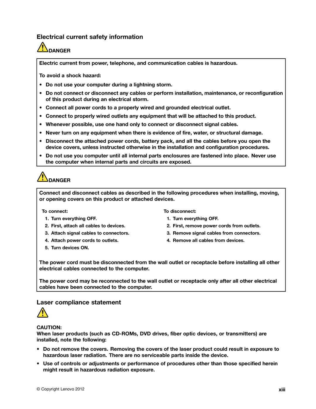 Lenovo 336655U, 3259AD9 manual Electrical current safety information, Laser compliance statement 