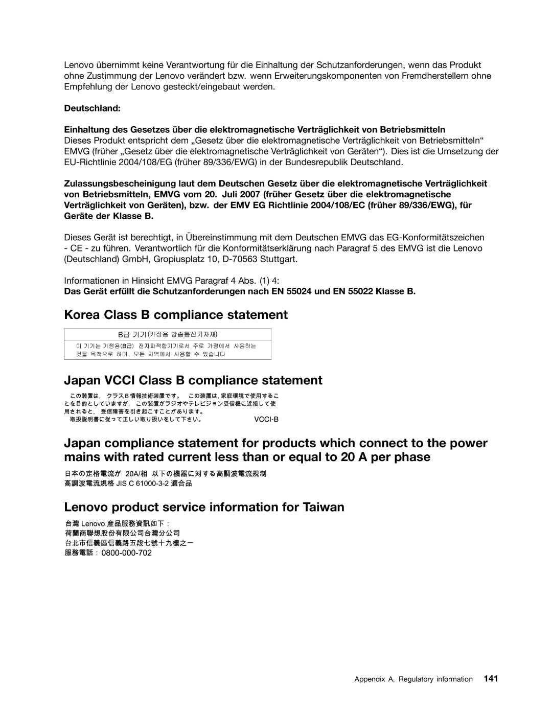 Lenovo 336655U, 3259AD9 manual Appendix A. Regulatory information 