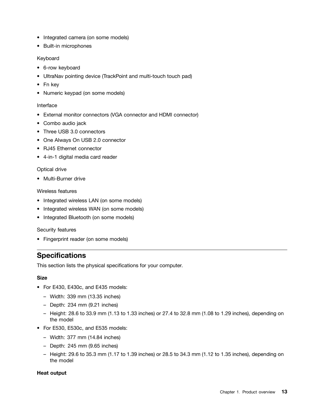 Lenovo 336655U, 3259AD9 manual Specifications, Size, Heat output 